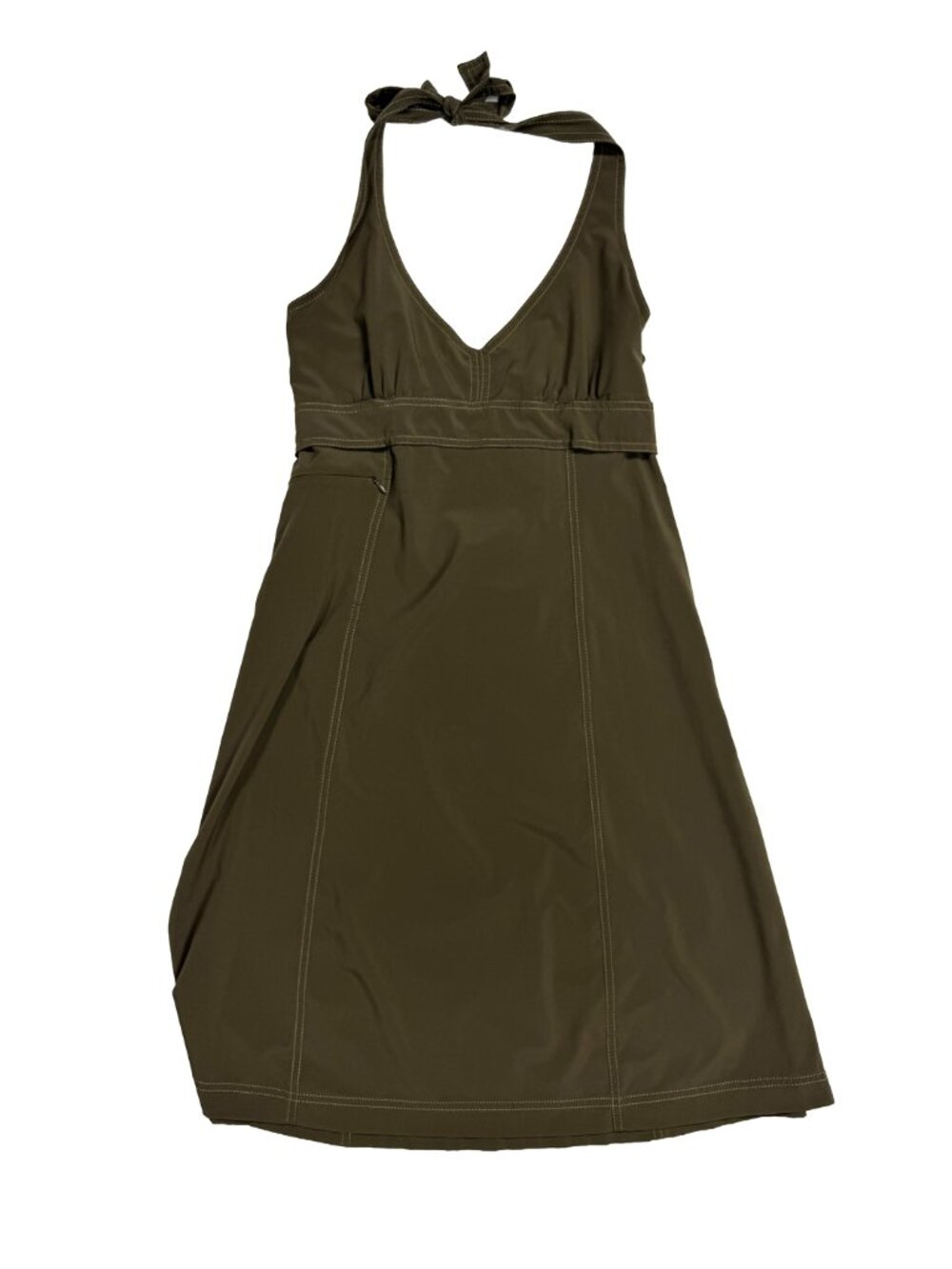 Athleta Pack Everywhere Halter Dress M Olive Green Stretch Travel Style 40360